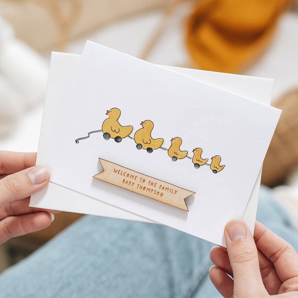Personalised Duck Family New Baby CardClouds and Currents