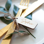 Wooden Luggage Tag Place Setting by Clouds and Currents