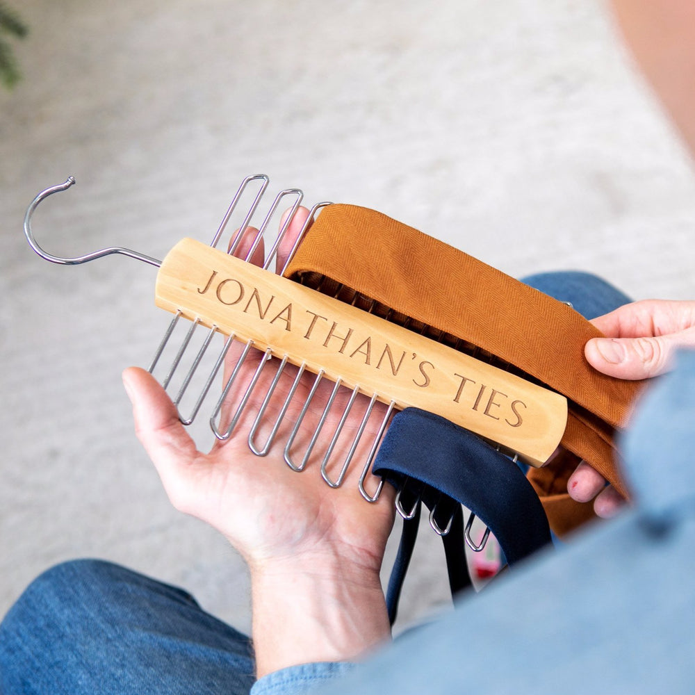 Personalised Wooden Tie Hanger by Clouds and Currents