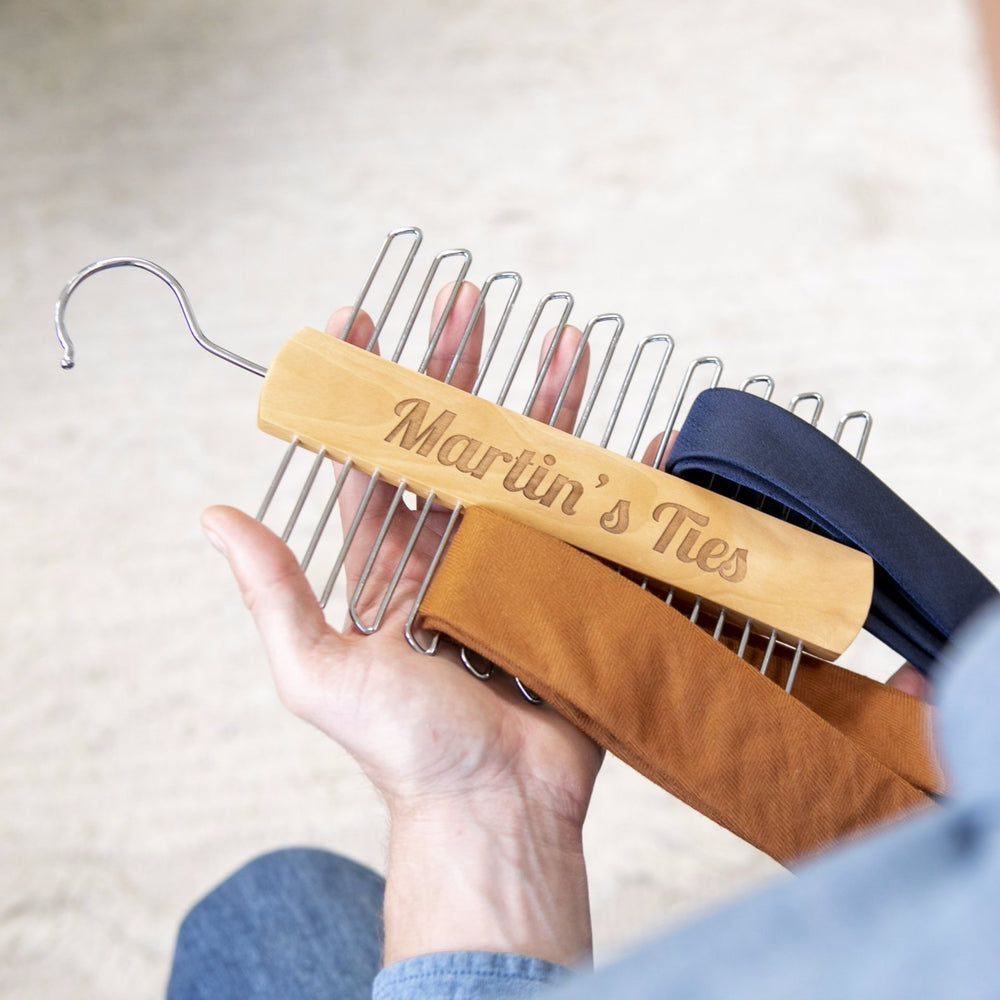 Personalised Wooden Tie Hanger by Clouds and Currents