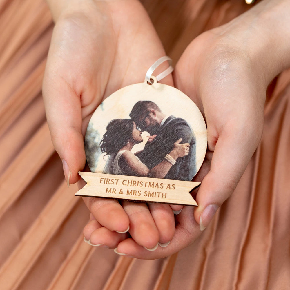 Personalised Christmas Engagement Photo Bauble by Clouds and Currents