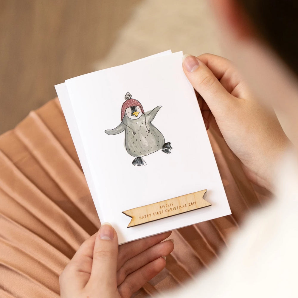Personalised Penguin First Christmas Card by Clouds and Currents