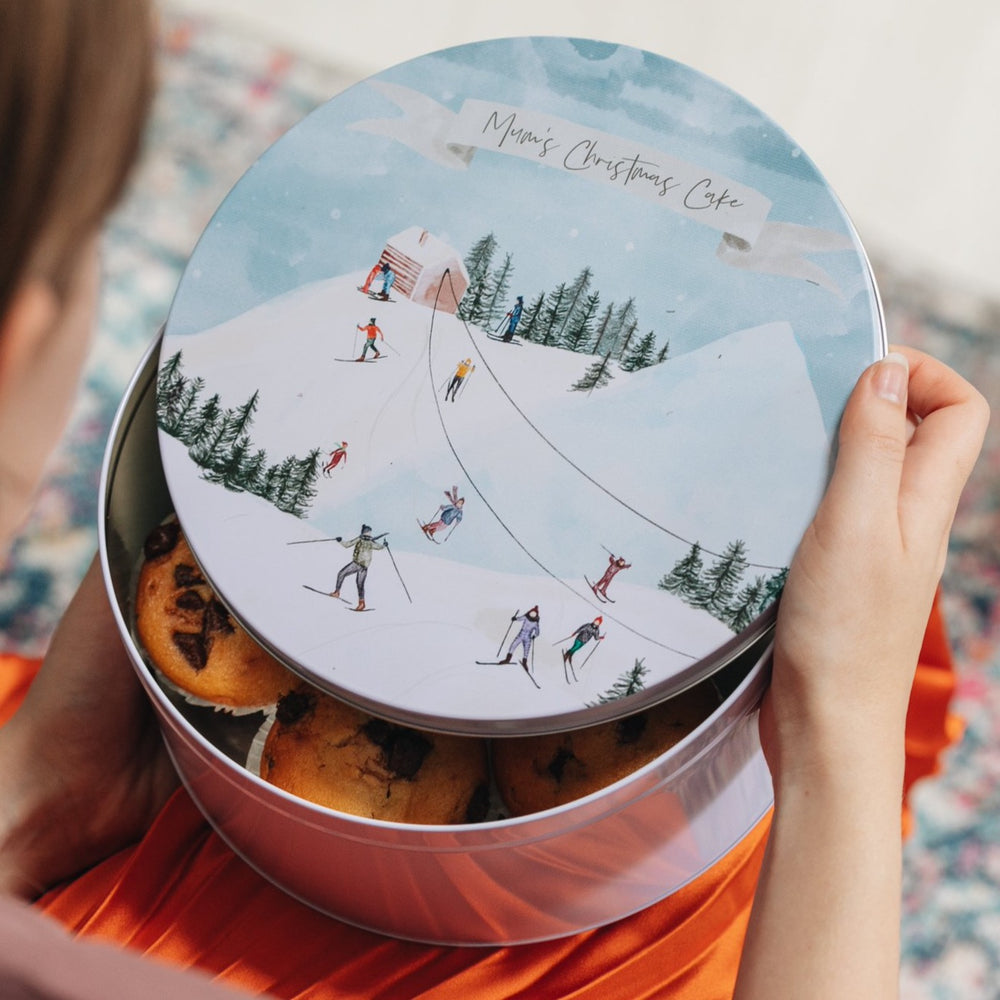 Personalised Skiing Christmas Cake Tin by Clouds and Currents