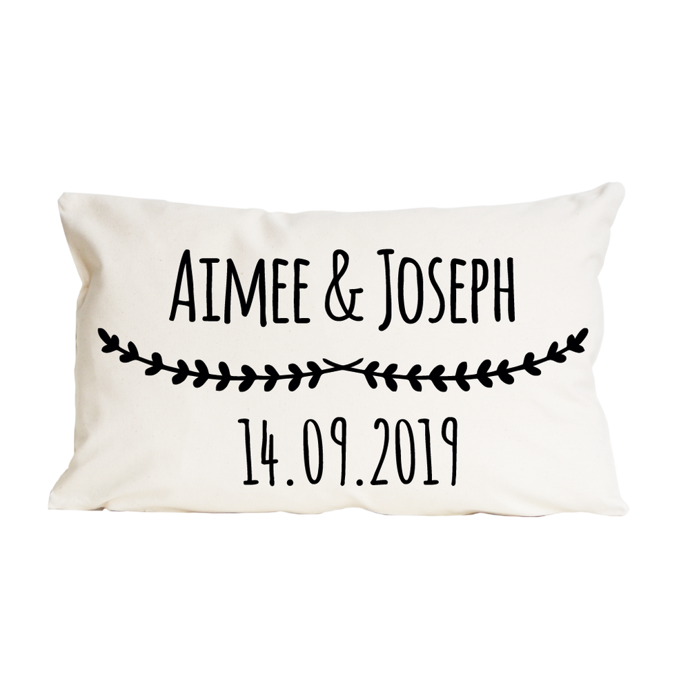 Couples Wedding Date Floral Cushion by Clouds & Currents