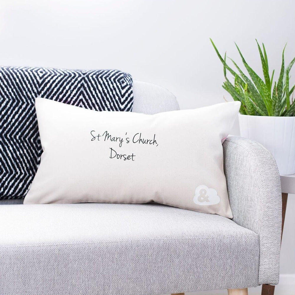 Couples Wedding Date Cushion by Clouds and Currents
