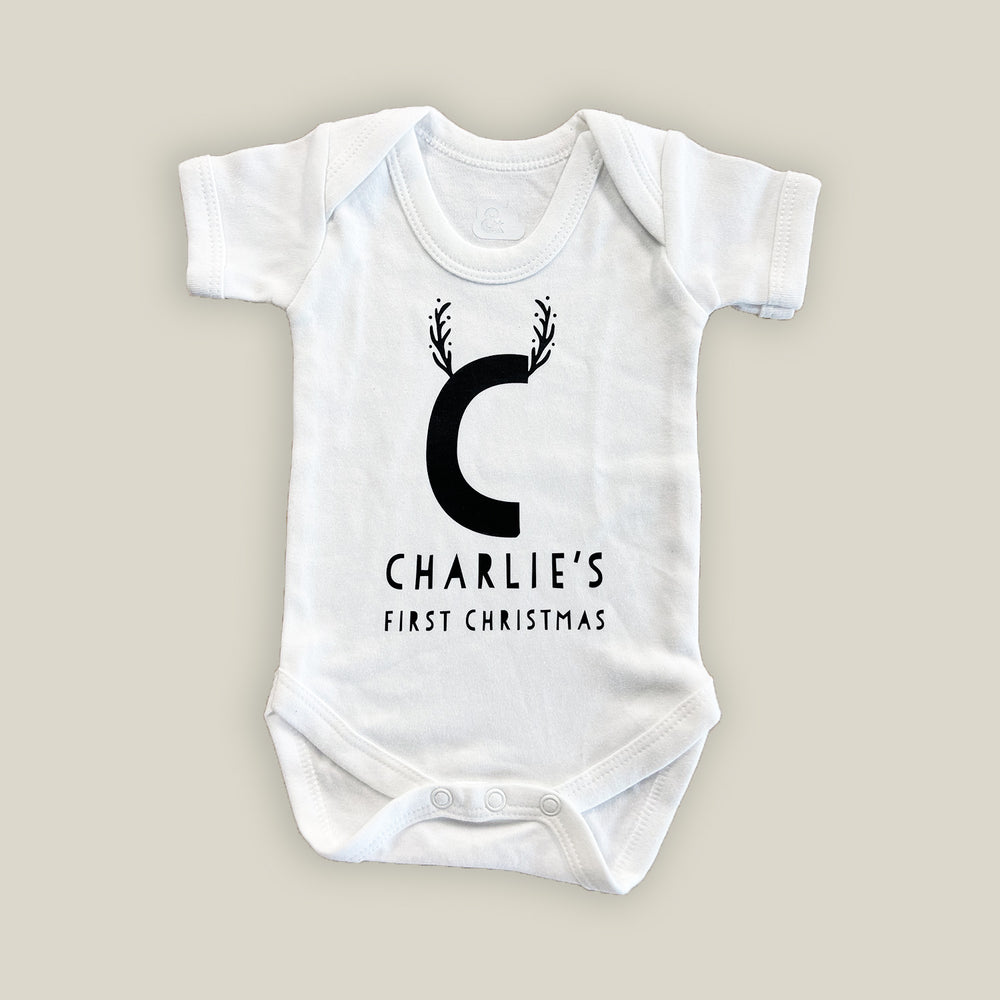 SAMPLE Newborn 'C Charlie's First Christmas' Baby Grow