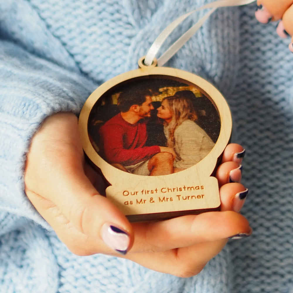 Personalised Couples Christmas Photo Bauble