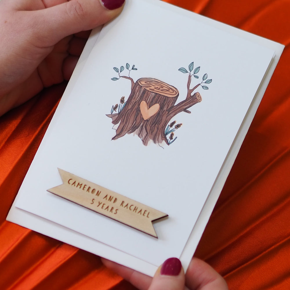 Personalised Five Year Wood Anniversary Card By Clouds and Currents