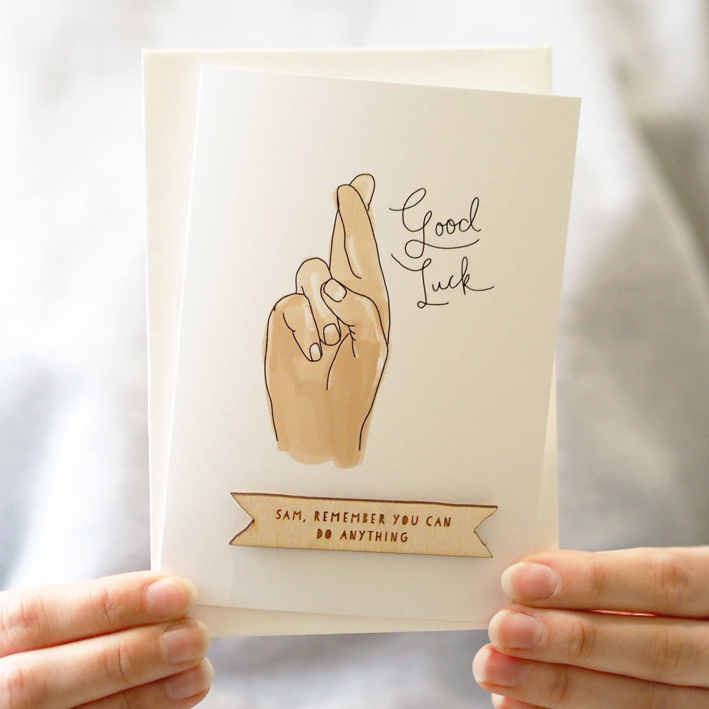Personalised Fingers Crossed Good Luck Card