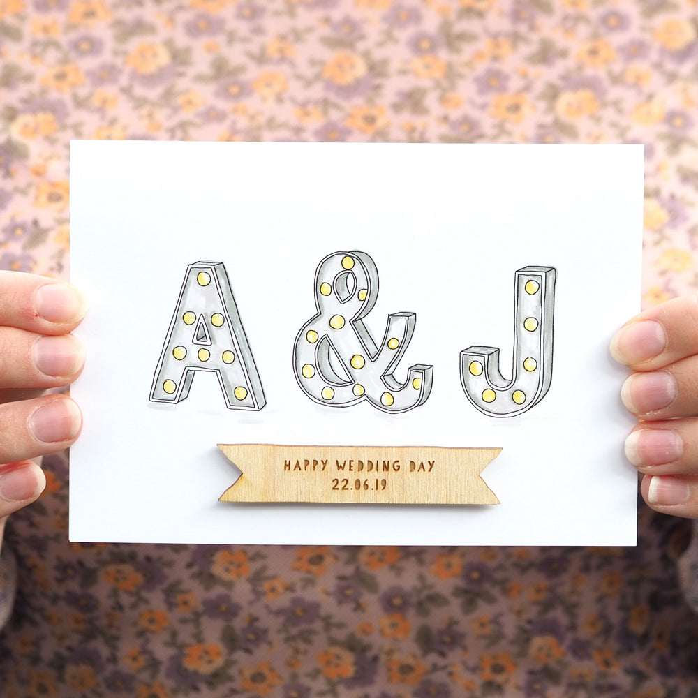 Personalised Couples Initial Lights Wedding Card by Clouds & Currents