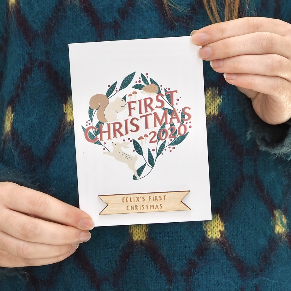 Personalised First Christmas Woodland Card By Clouds and Currents 