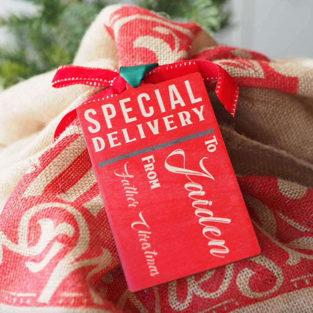 Large Christmas Gift Sack Wooden Label