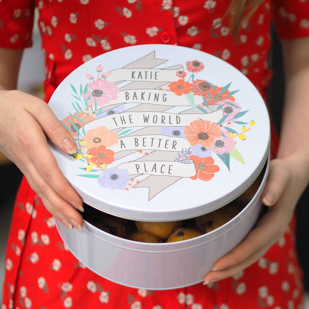 Personalised 'Baking The World A Better Place' Cake Tin