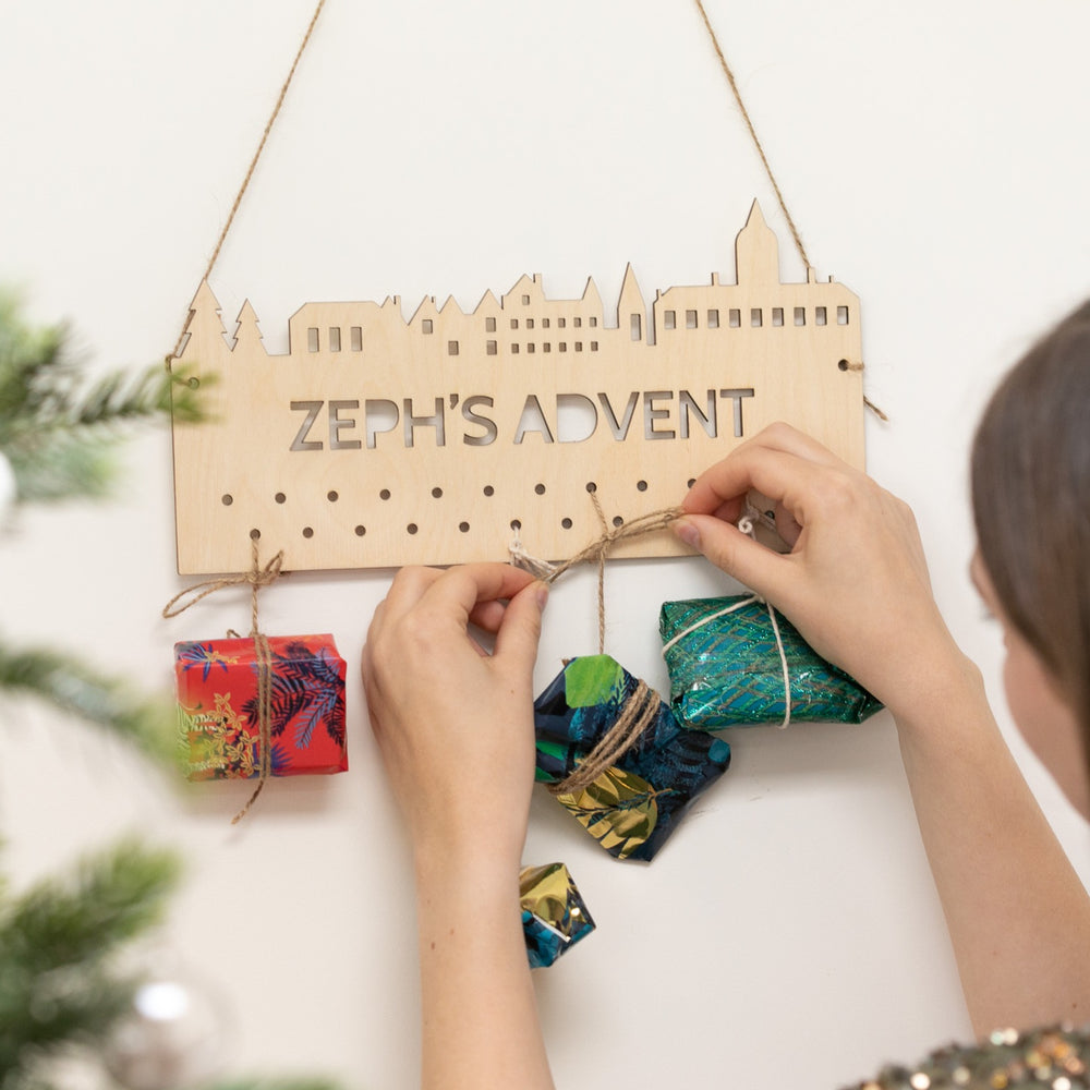Personalised Winter Christmas Advent Calendar Hanger by Clouds & Currents