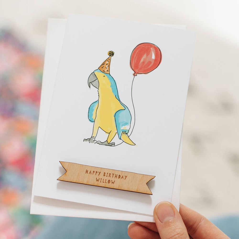 Personalised Happy Birthday Parrot Card by Clouds and Currents