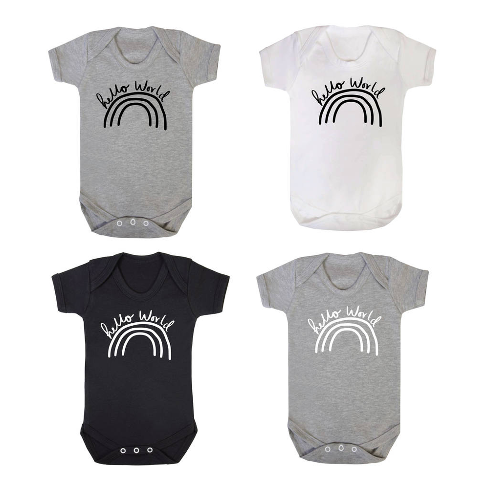 Hello World Baby Announcement Baby Grow by Clouds & Currents