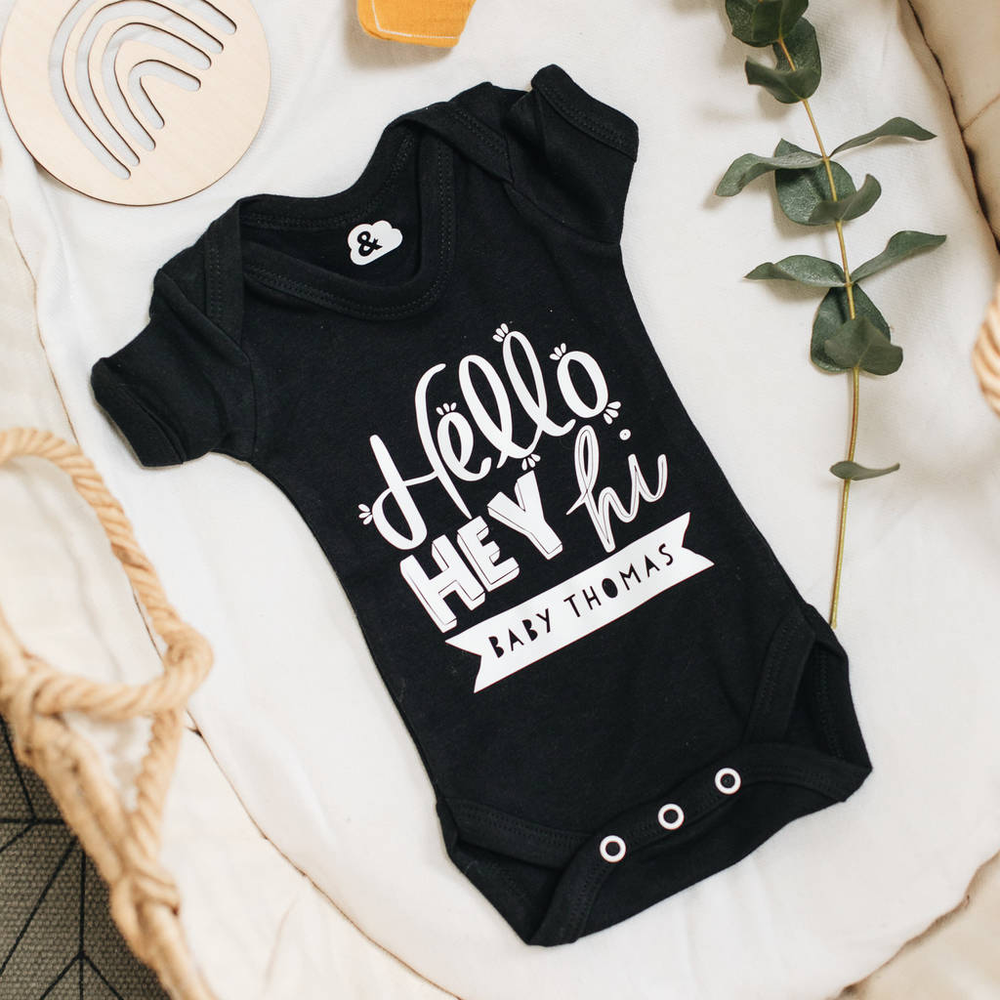 Personalised New Baby Announcement Baby Grow by Clouds and Currents