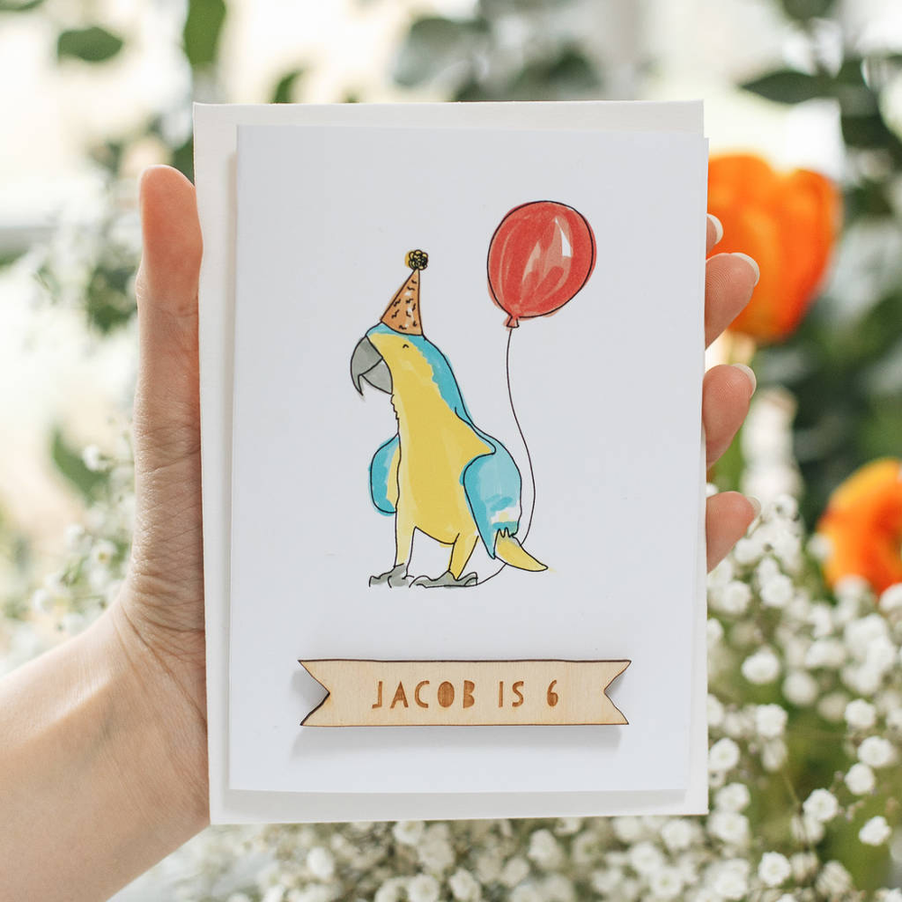 Personalised Happy Birthday Parrot CardClouds and Currents