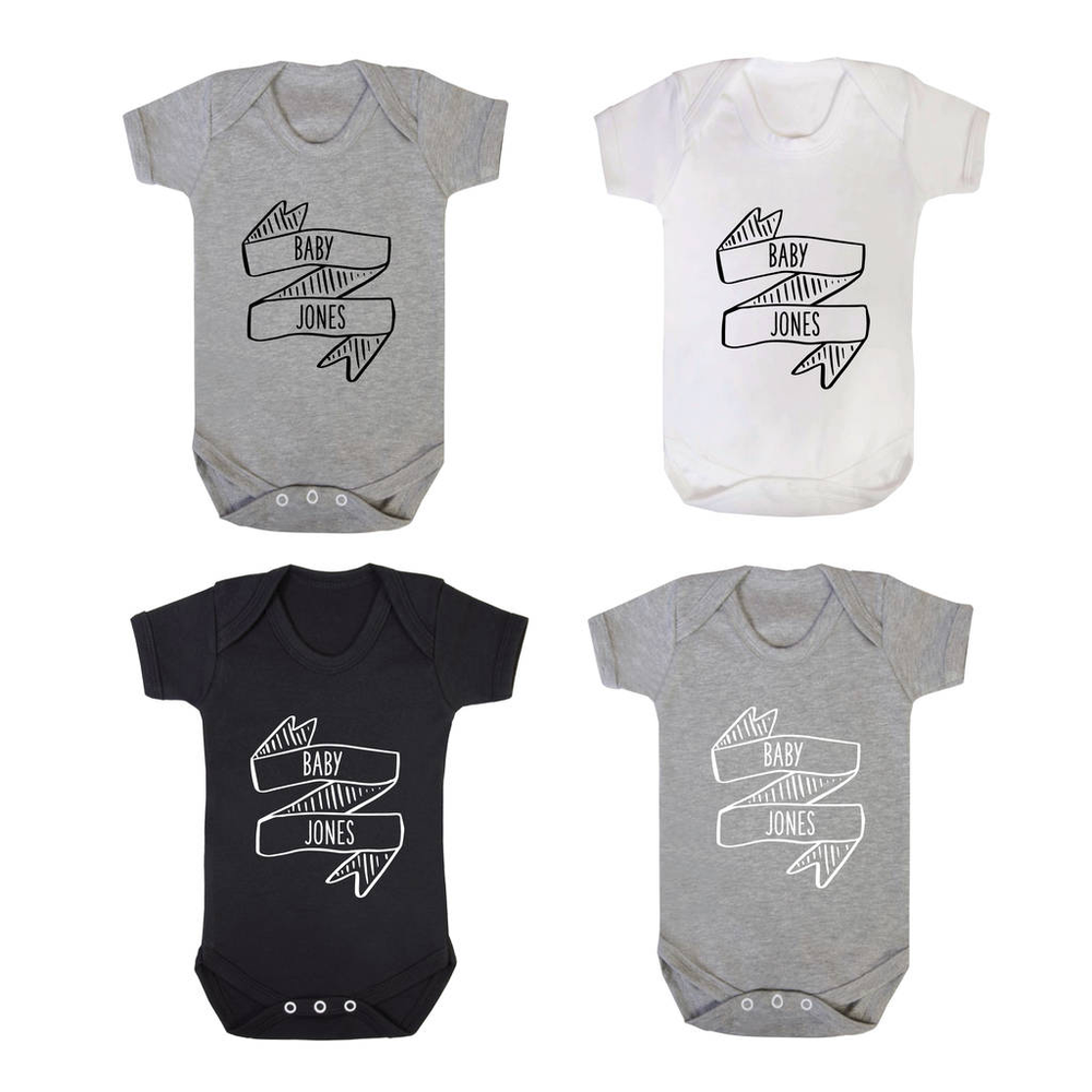Personalised New Baby Surname Baby Grow by Clouds and Currents