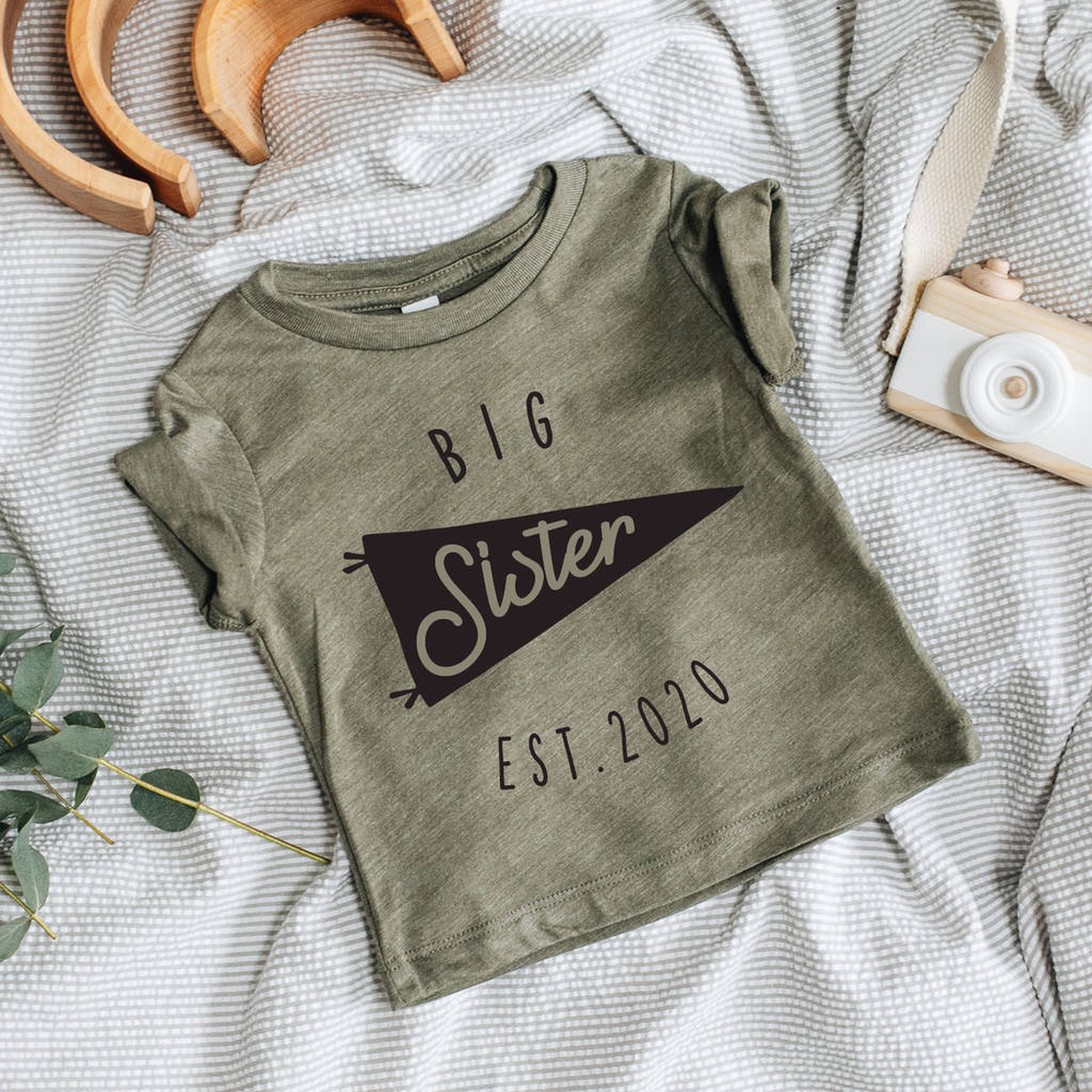 Big Sister Flag Birth Announcement Shirt by Clouds and Currents