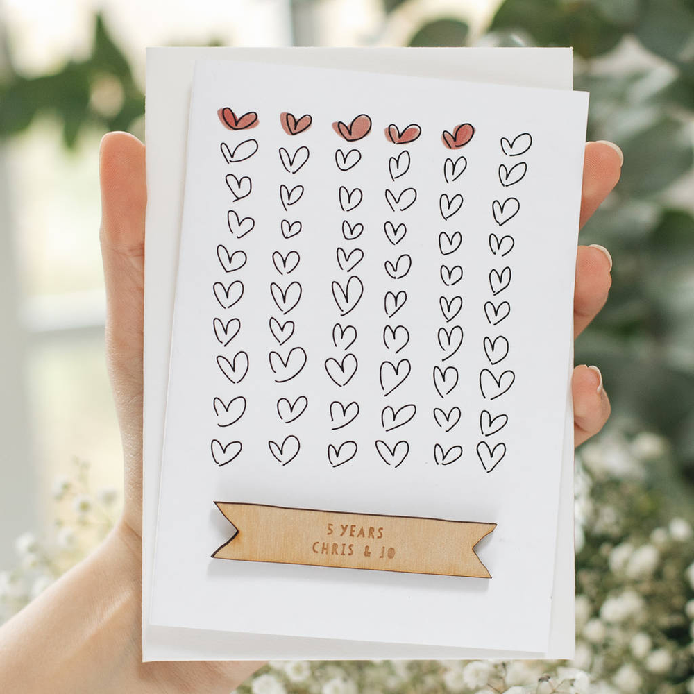 Personalised Anniversary Hearts Card by Clouds and Currents