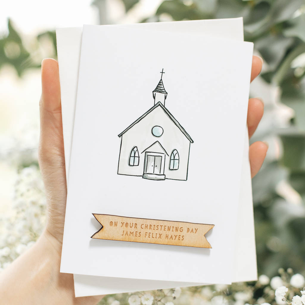 Personalised Handmade Church Christening Card