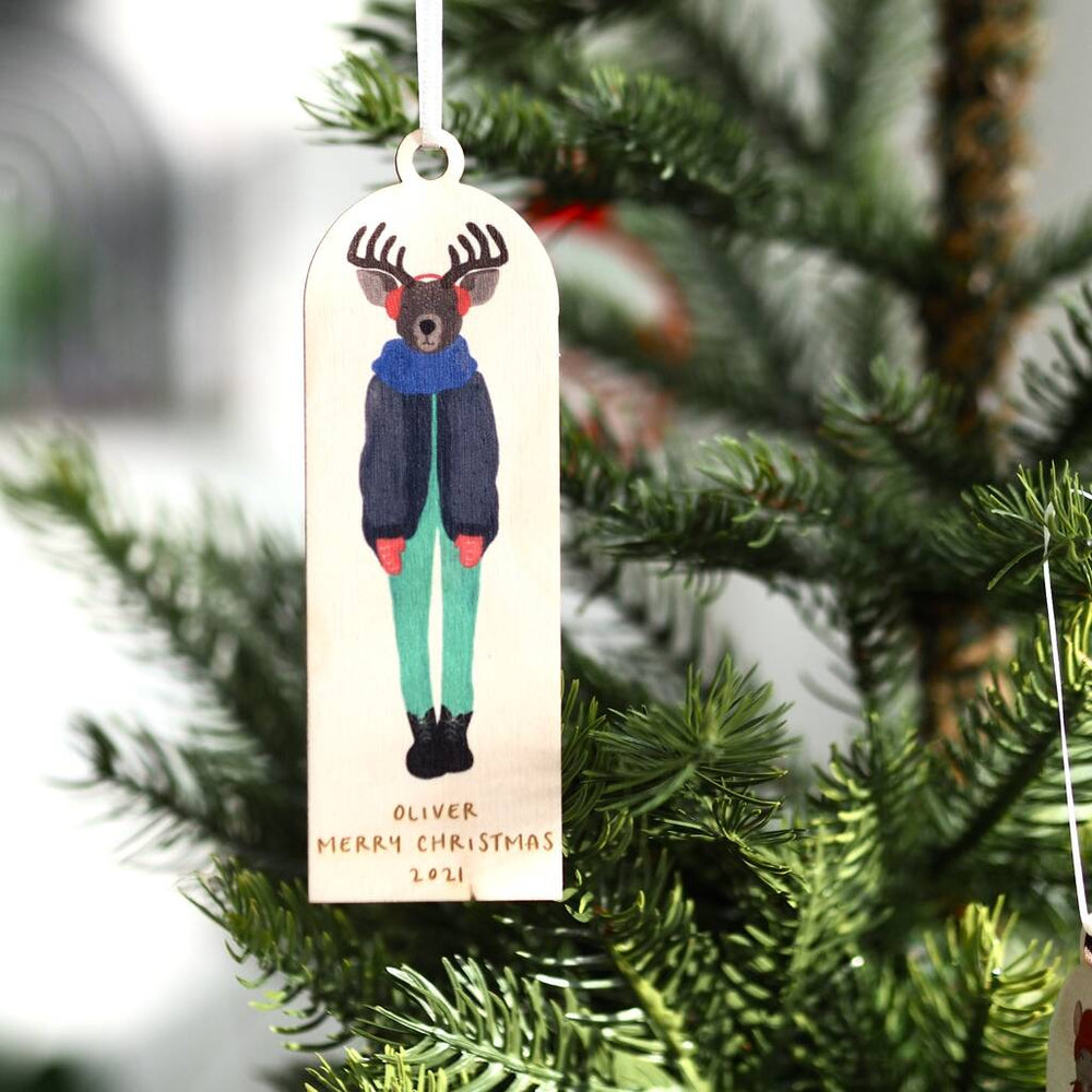 Personalised Winter Reindeer Christmas Decoration By Clouds and Currents