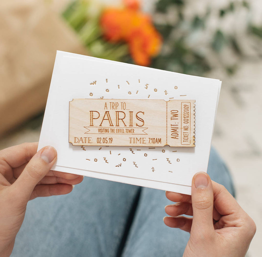 Personalised Wooden Ticket Gift Card by Clouds & Currents